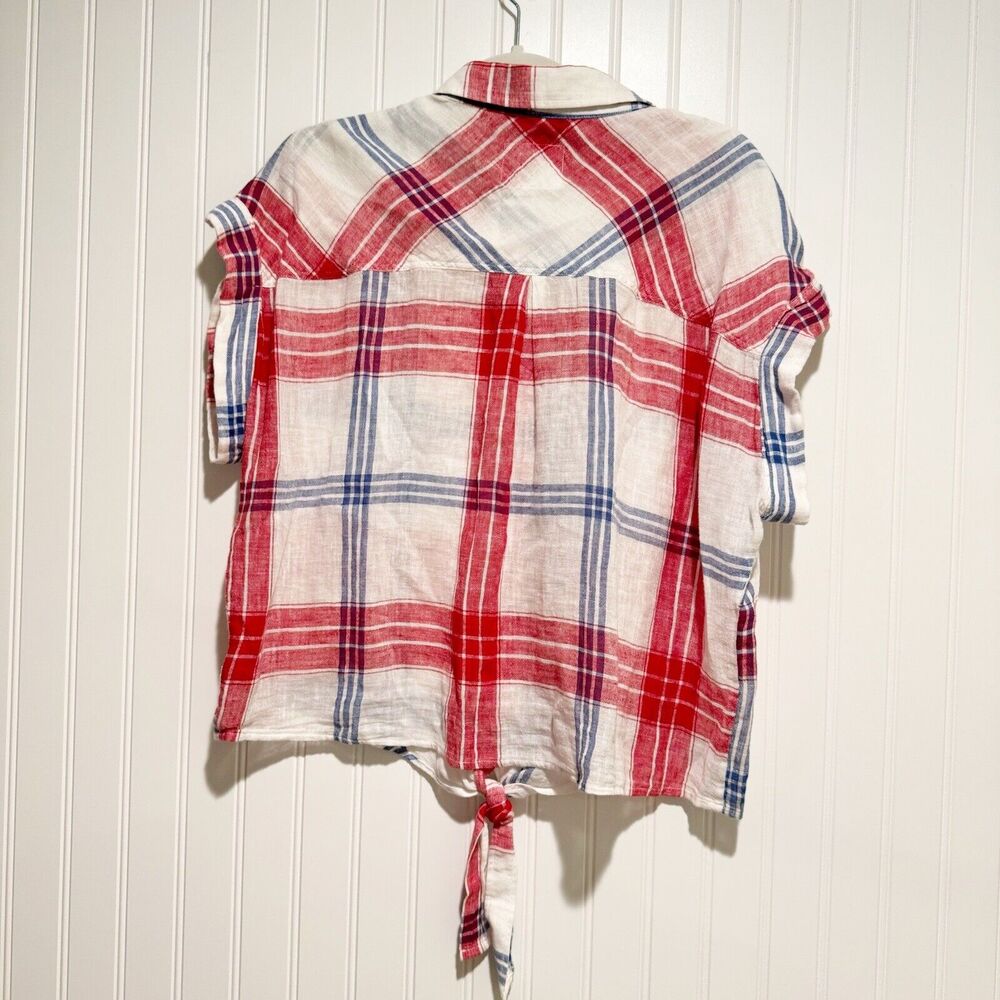 Rails Amelie Linen Plaid Tie Front Top Size Large - image 8